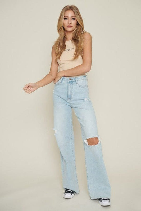 DISTRESSED WIDE LEG JEANS