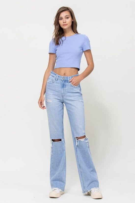 relaxed leg distressed wide flare