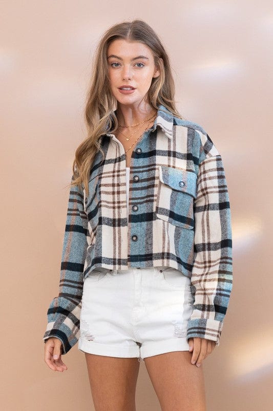 PLAID CROP SHIRT JACKET