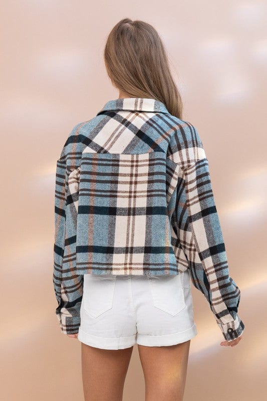 PLAID CROP SHIRT JACKET