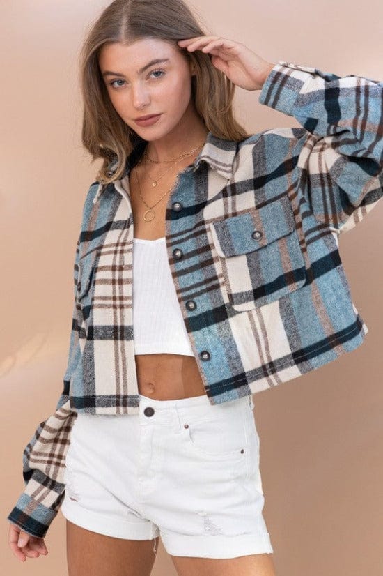 PLAID CROP SHIRT JACKET