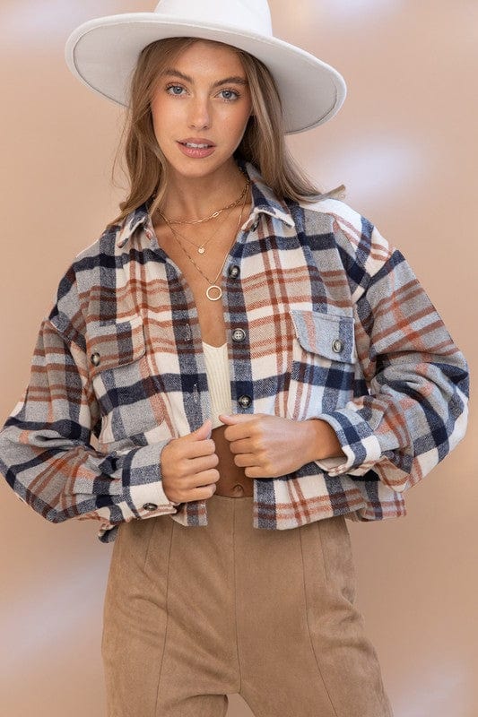 PLAID CROP SHIRT JACKET