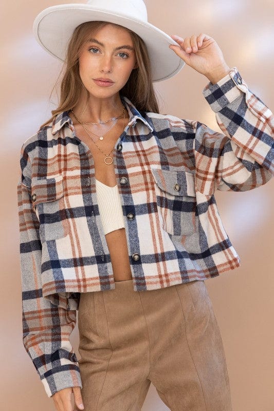 PLAID CROP SHIRT JACKET