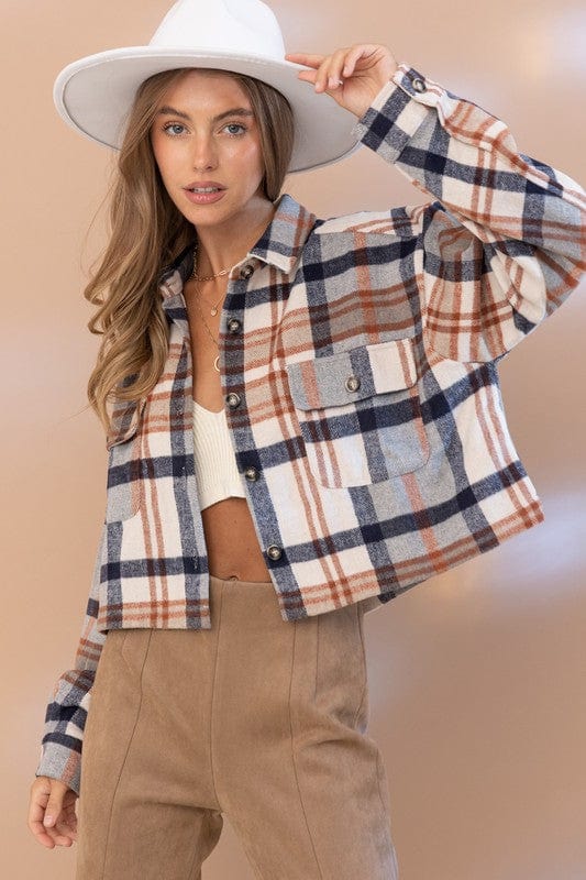 PLAID CROP SHIRT JACKET