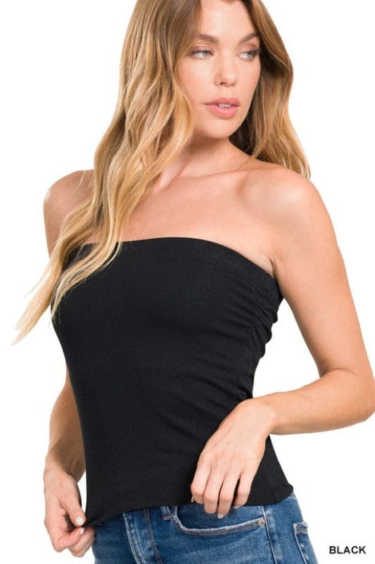 Cotton tube top with an integrated bra