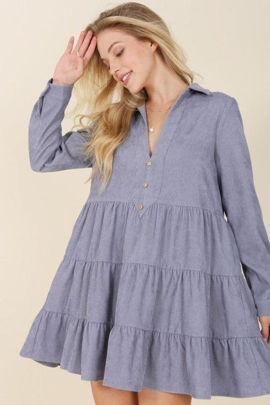 CORDUROY TIERED DRESS