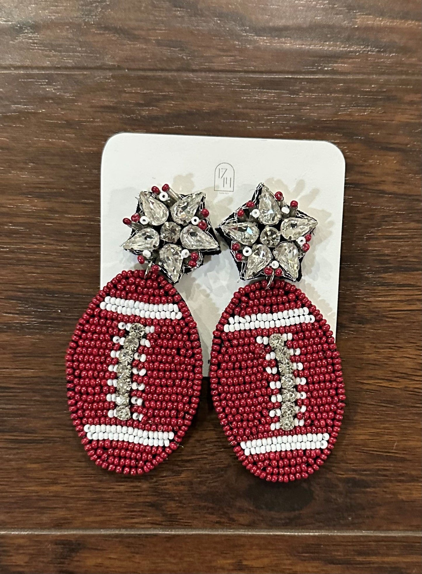 GAME DAY EARRINGS-FOOTBALL-RED AND MARRON