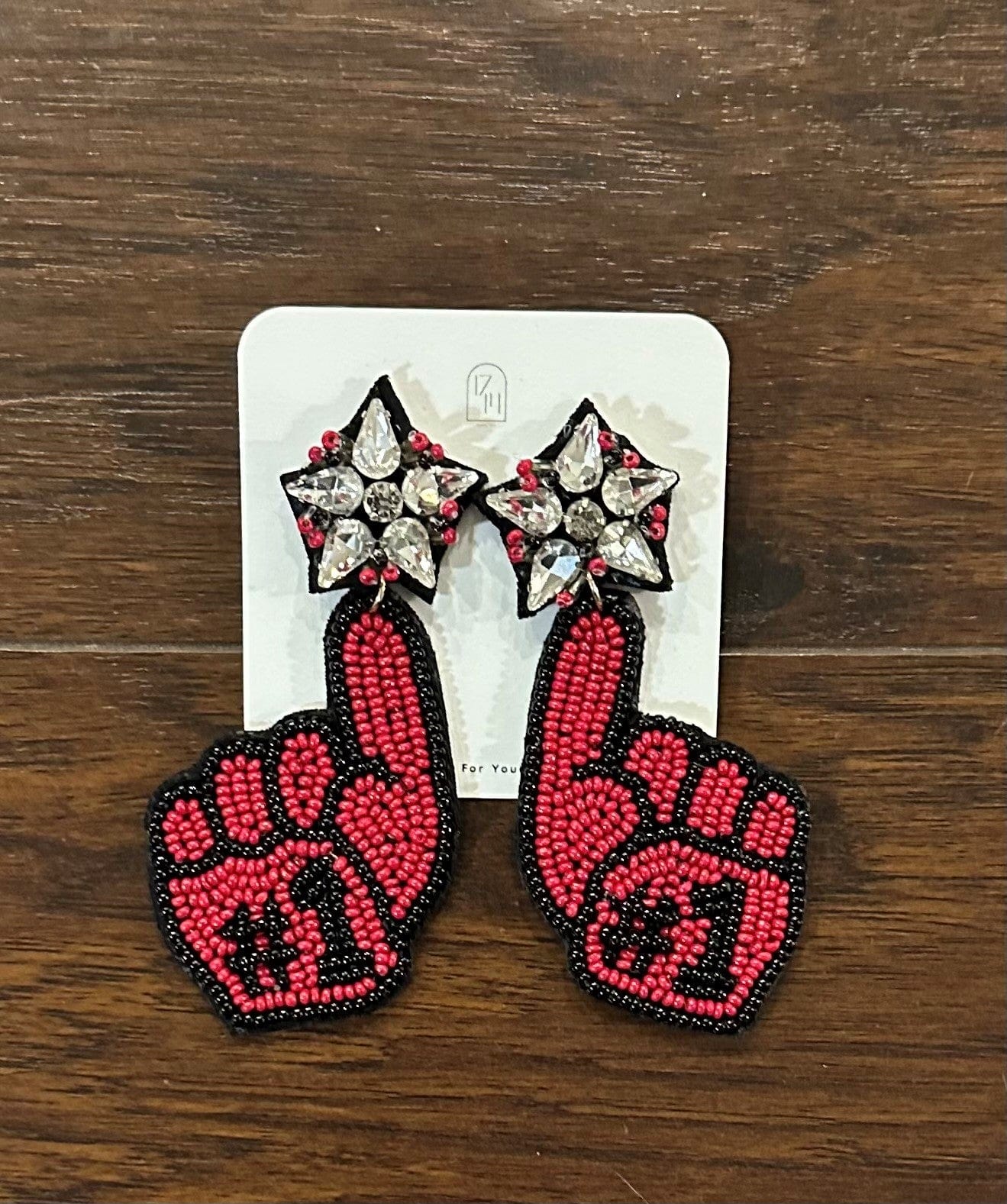 GAME DAY EARRINGS-#1 FAN-RED AND BLACK